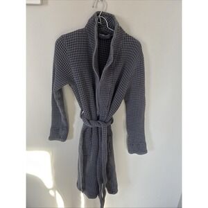 Brooklinen Bath Robe XS/S Gray Waffle Knit 100% Cotton Lounge Quiet Luxury